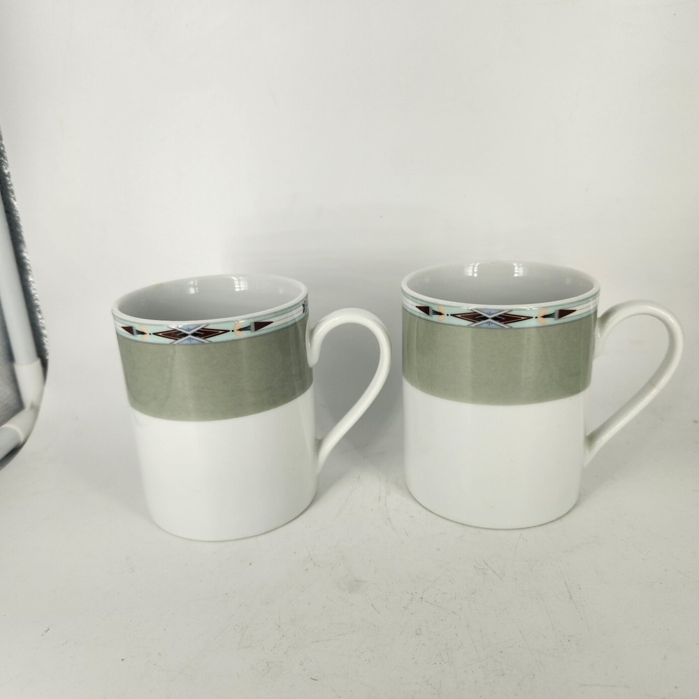 Spode Formal Deco Pastel‎ Art Deco Rim With Sage Green Portmerion Group Set Of 2